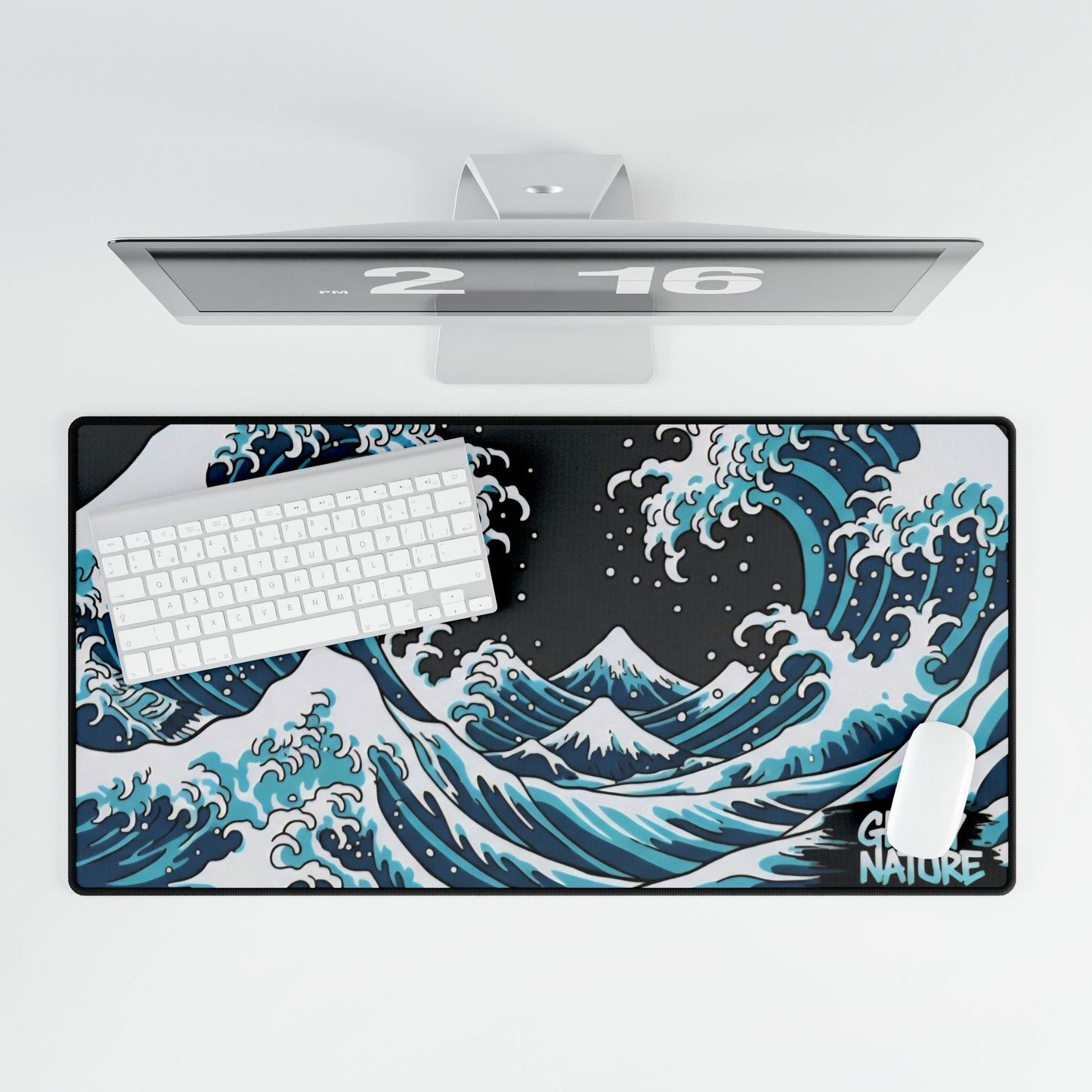 Wave Art Desk Mat – Large Ocean Mouse Pad with 'Glory Nature' Illustration