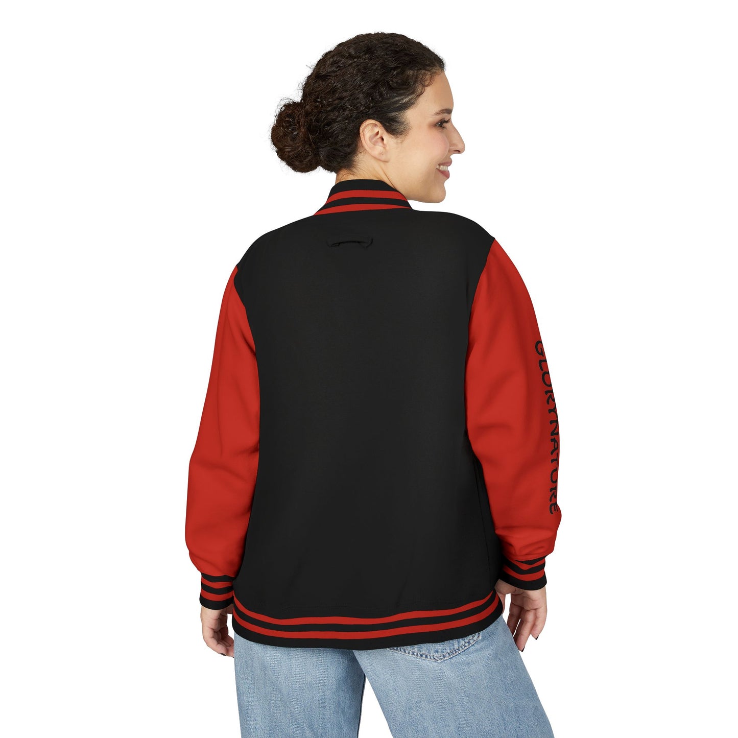 Letterman Jacket – Black & White Mountain Logo Varsity Jacket with 'GLORYNATURE' Sleeve