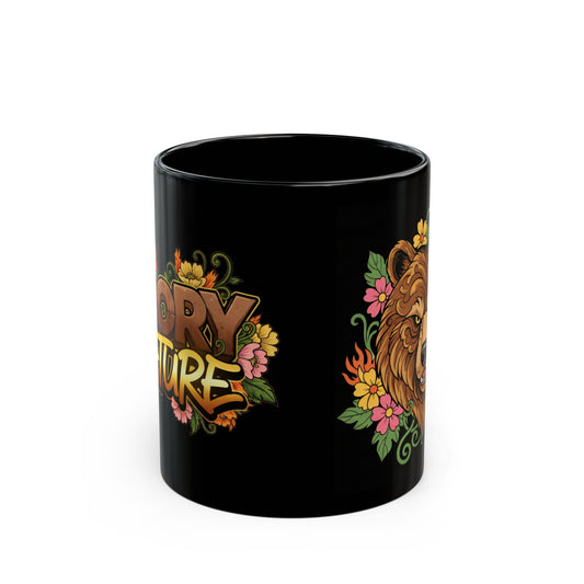 Bear Nature Coffee Mug — Floral Bear Head Black Ceramic Mug (11oz & 15oz)