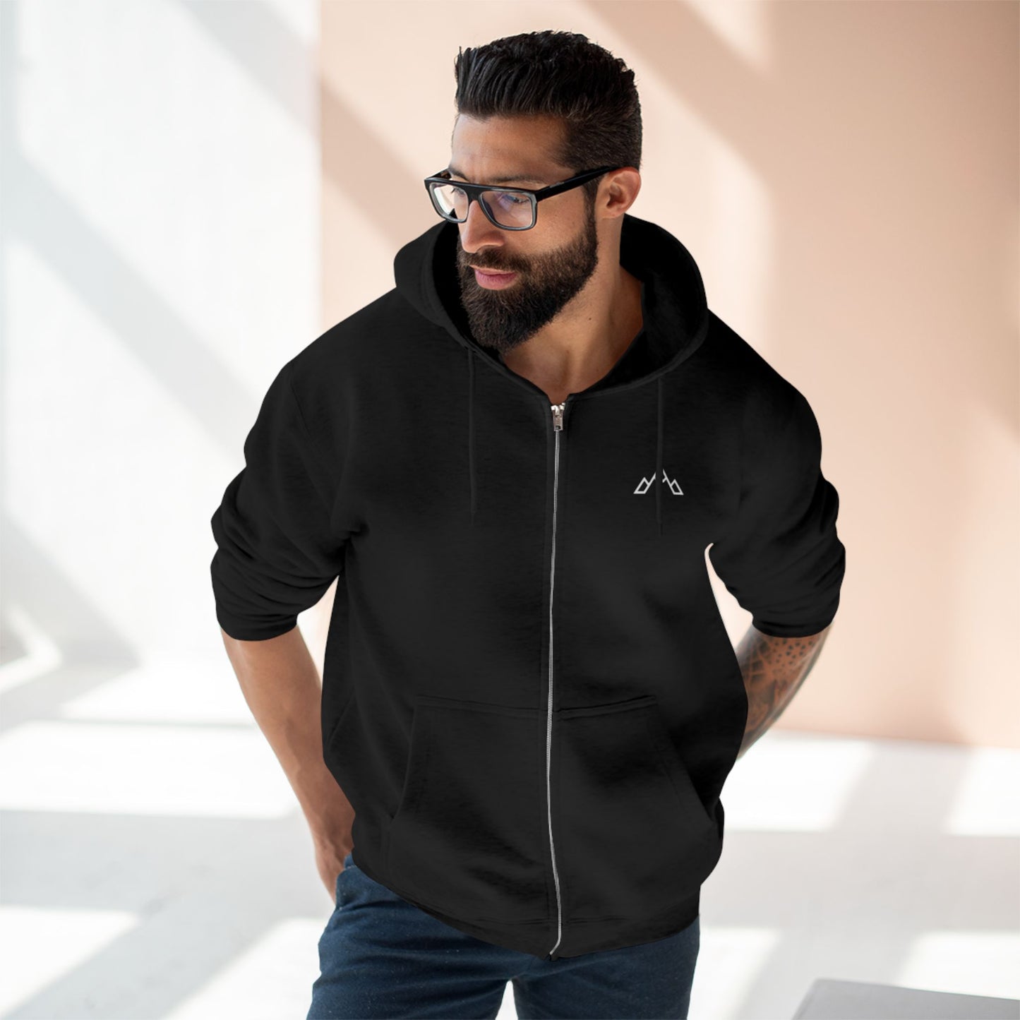 Zip Hoodie — Minimal Mountain Logo Lightweight Zip-Up Hoodie