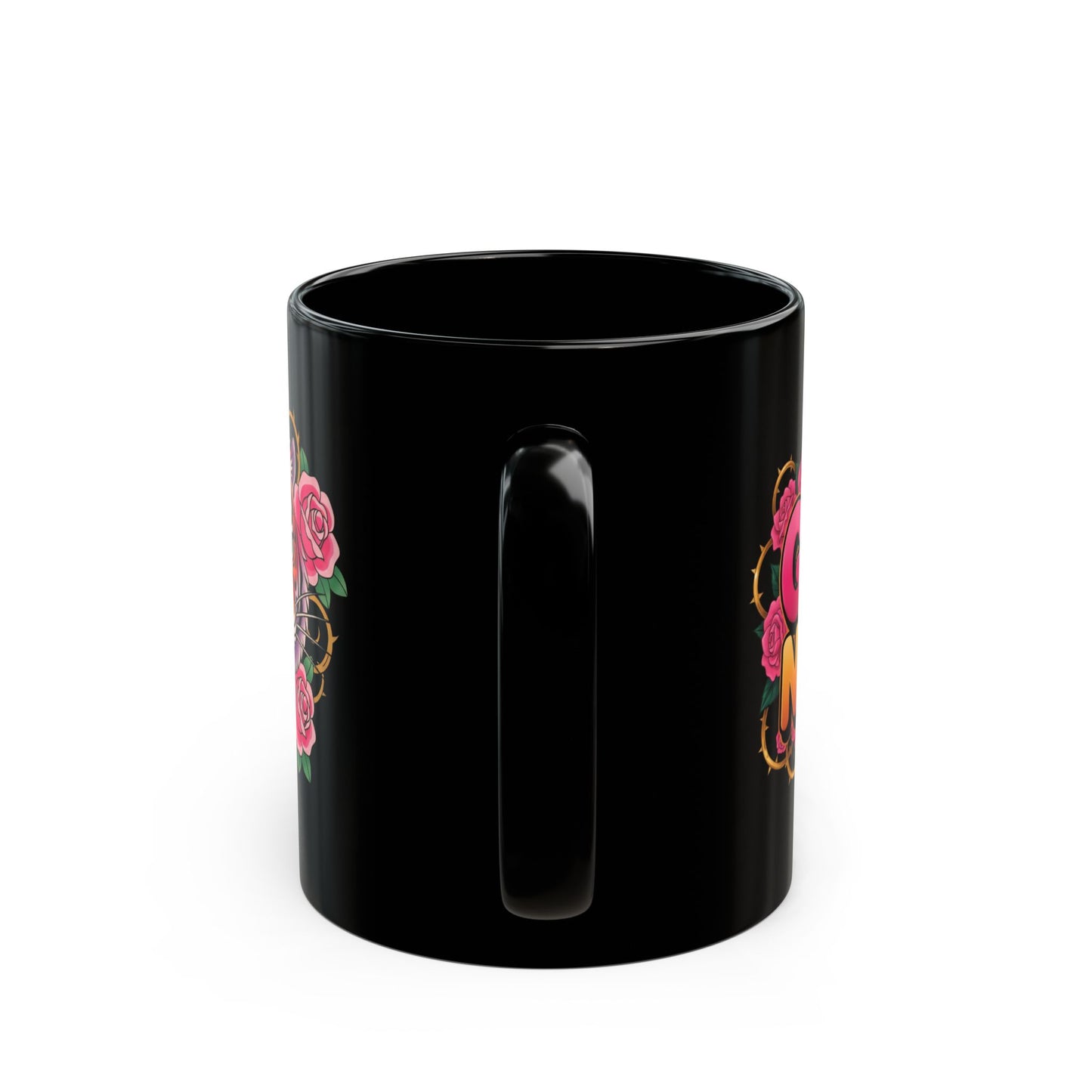 Tiger Rose Coffee Mug — Floral Tiger Head Black Ceramic Mug (11oz, 15oz)
