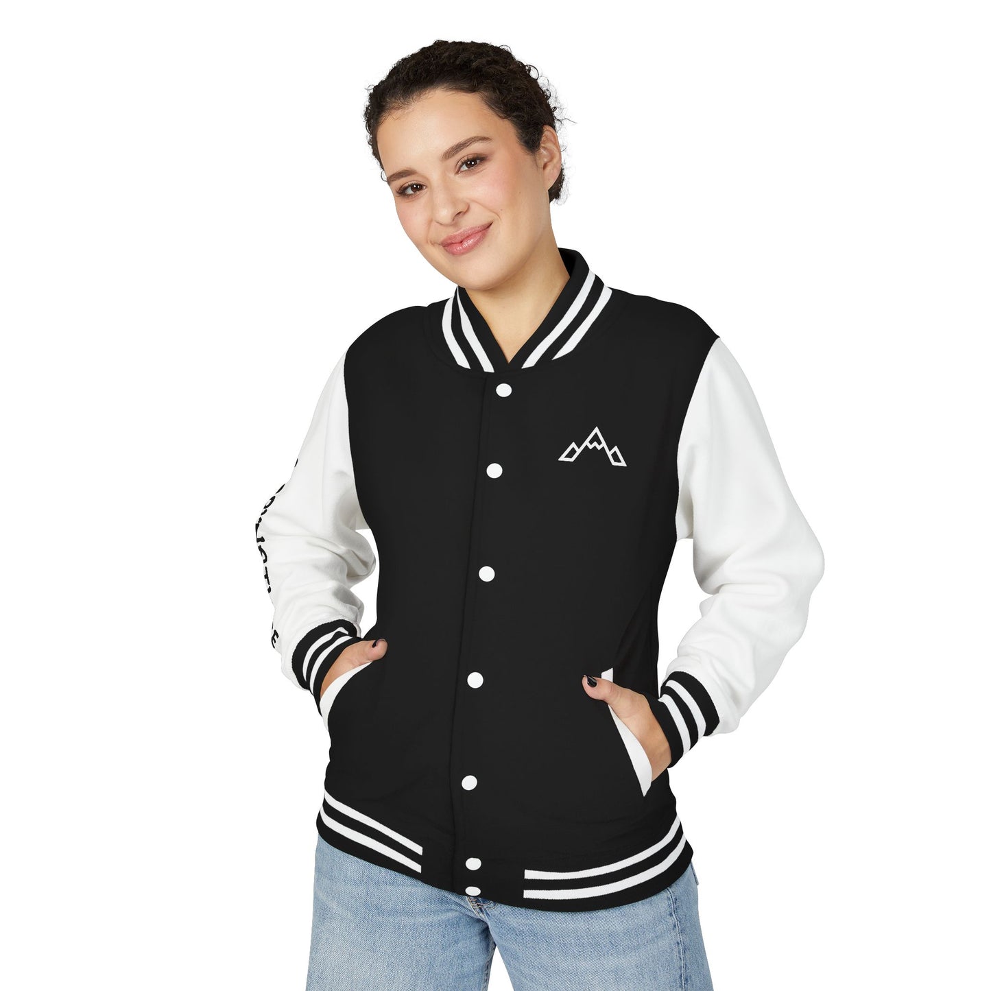 Letterman Jacket – Black & White Mountain Logo Varsity Jacket with 'GLORYNATURE' Sleeve