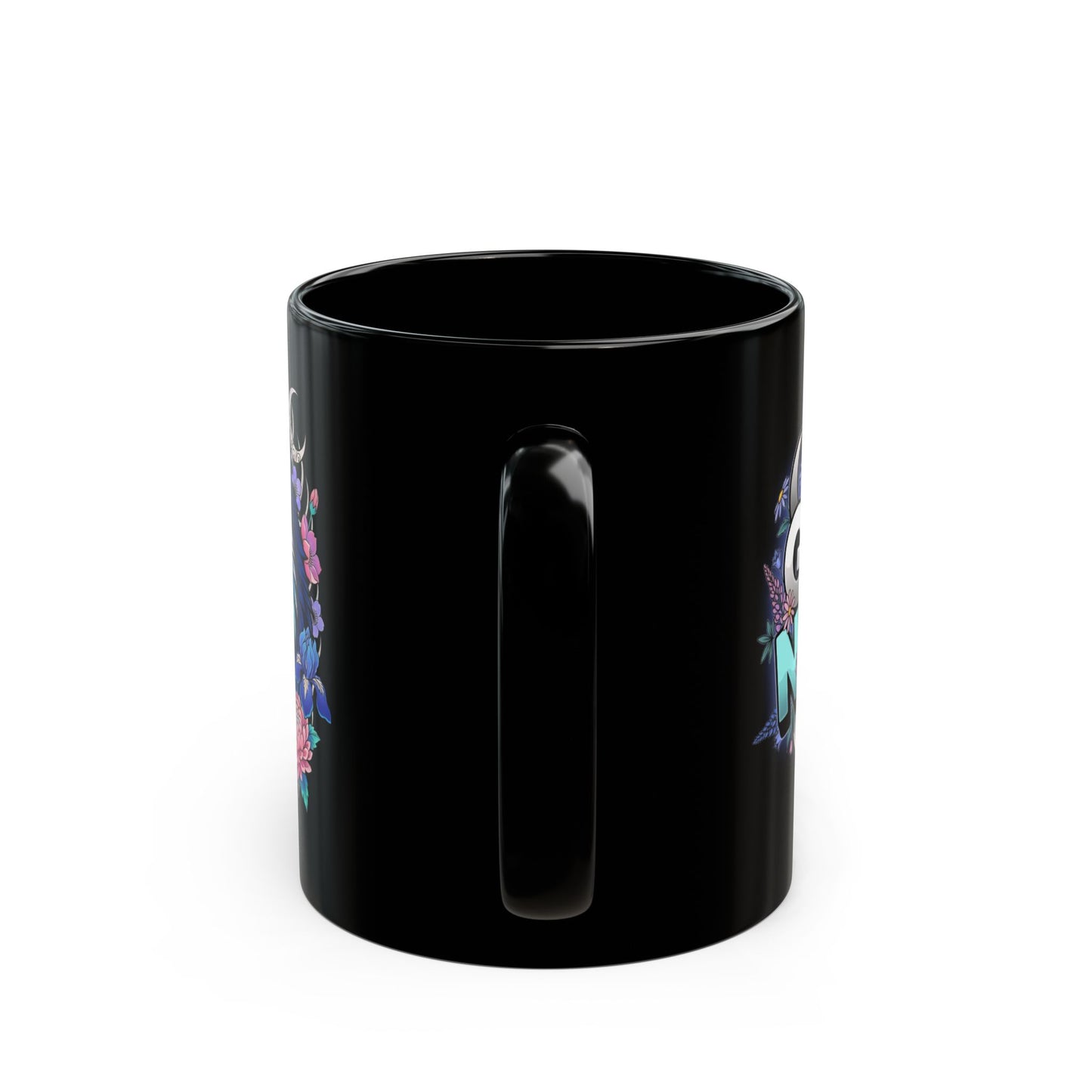 Blue Wolf Floral Mug — 'Glory & Nature' Black Coffee Cup (11oz/15oz)