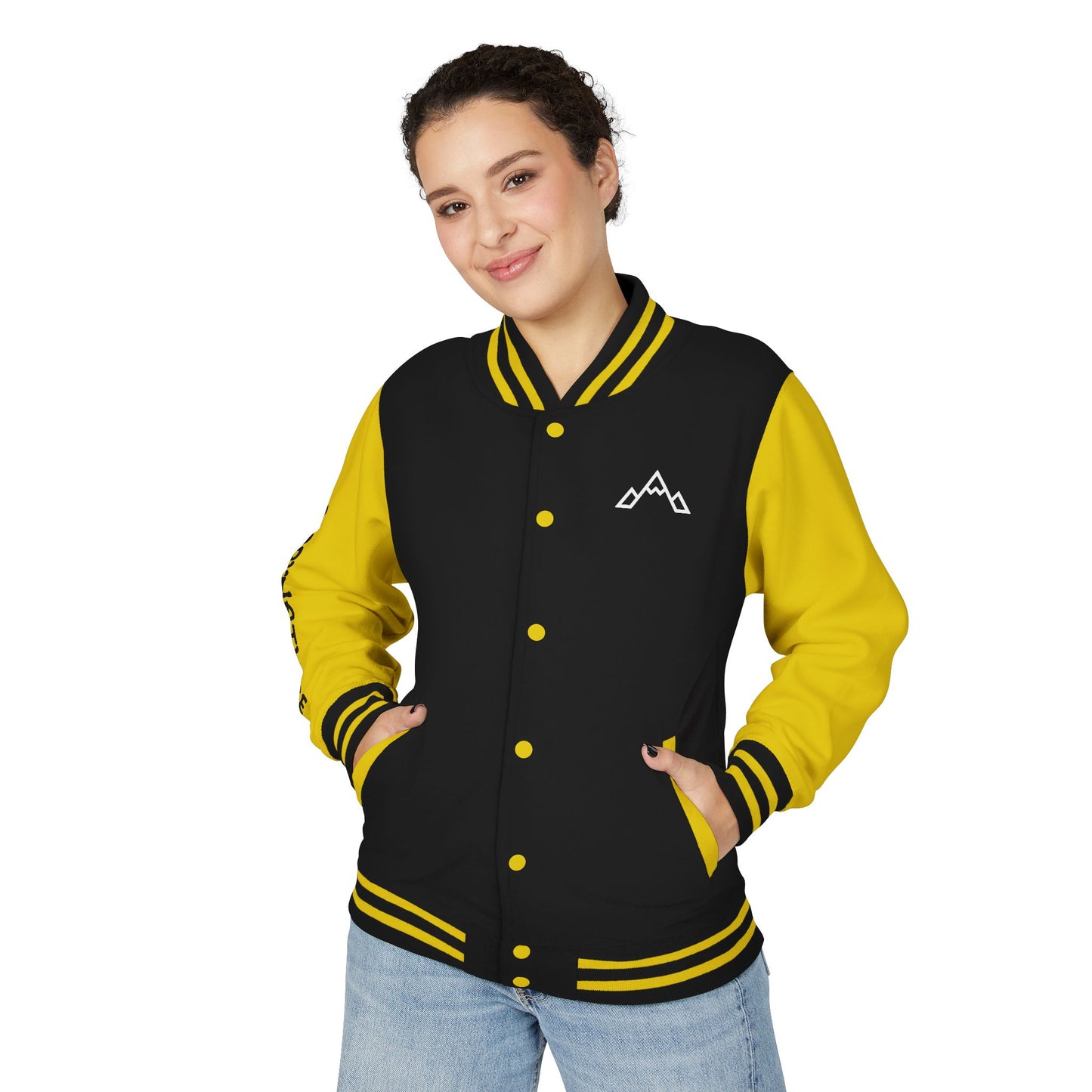 Letterman Jacket – Black & White Mountain Logo Varsity Jacket with 'GLORYNATURE' Sleeve