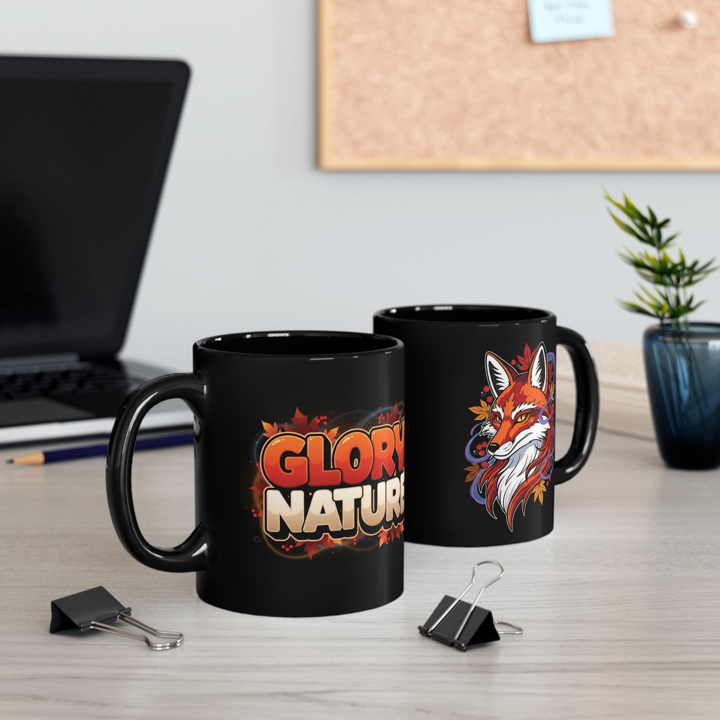 Fox Autumn Illustration Mug — 'Fox' Graphic Black Coffee Mug (11oz & 15oz)