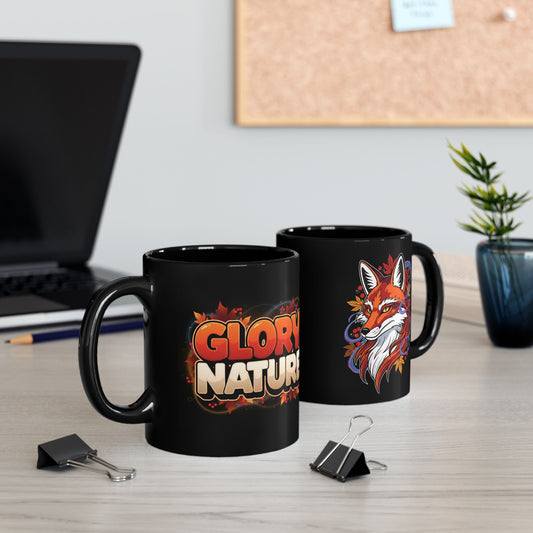 Fox Autumn Illustration Mug — 'Fox' Graphic Black Coffee Mug (11oz & 15oz)