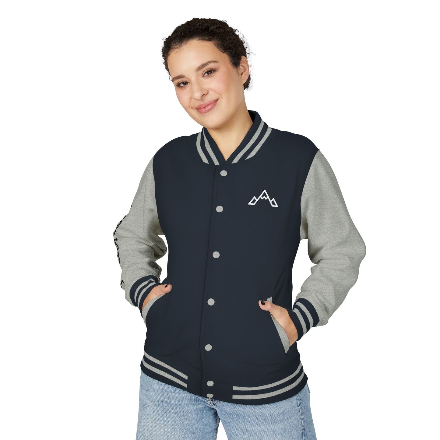 Letterman Jacket – Black & White Mountain Logo Varsity Jacket with 'GLORYNATURE' Sleeve