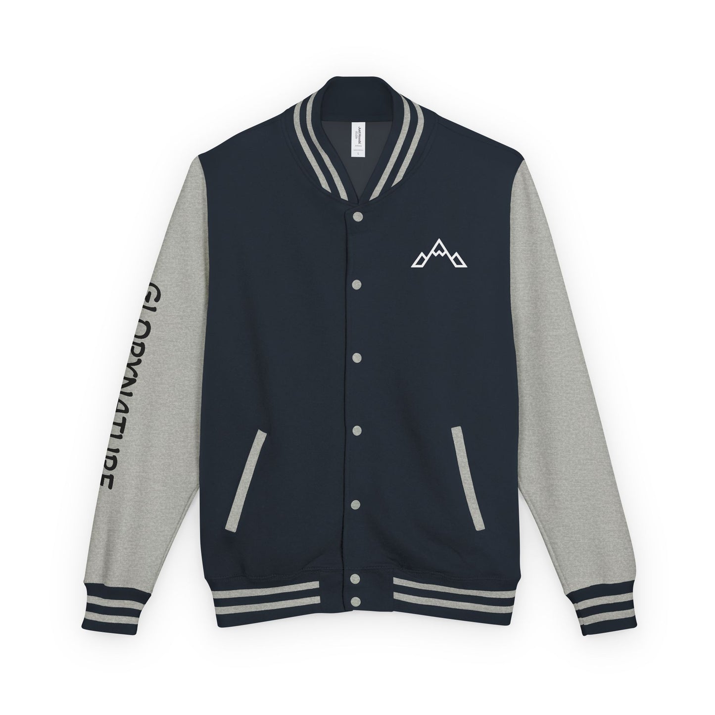 Letterman Jacket – Black & White Mountain Logo Varsity Jacket with 'GLORYNATURE' Sleeve