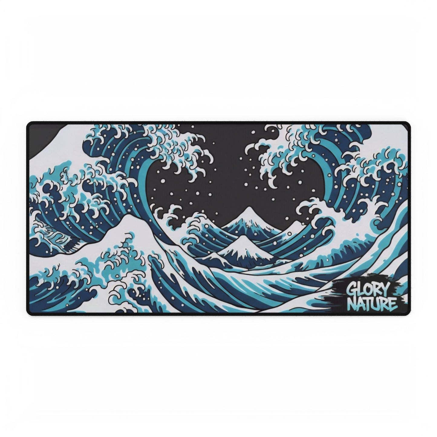 Wave Art Desk Mat – Large Ocean Mouse Pad with 'Glory Nature' Illustration
