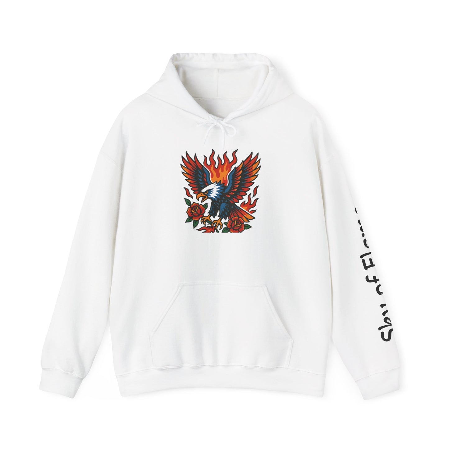 Hoodie - 'Glory Nature, Sky of Flame' Eagle Flame Graphic Hooded Sweatshirt