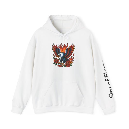 Hoodie - 'Glory Nature, Sky of Flame' Eagle Flame Graphic Hooded Sweatshirt