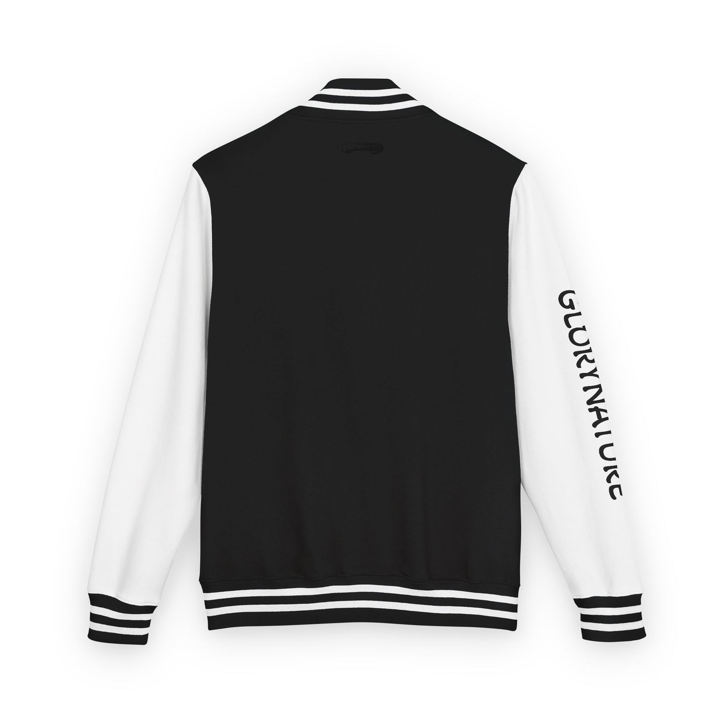 Letterman Jacket – Black & White Mountain Logo Varsity Jacket with 'GLORYNATURE' Sleeve