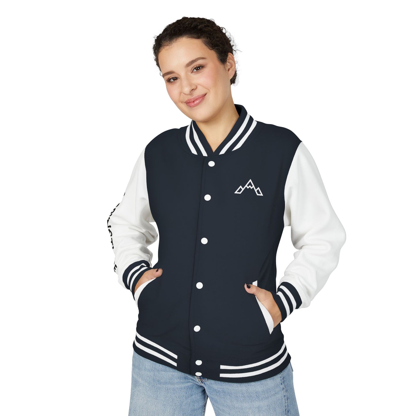 Letterman Jacket – Black & White Mountain Logo Varsity Jacket with 'GLORYNATURE' Sleeve