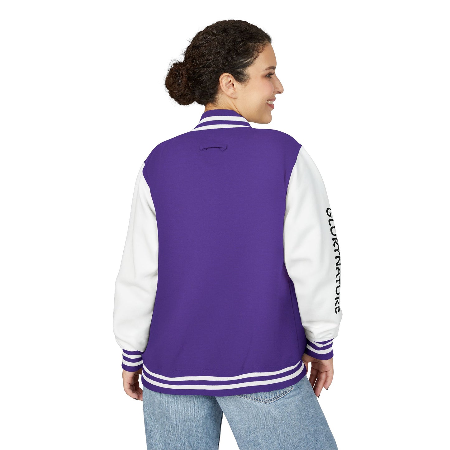 Letterman Jacket – Black & White Mountain Logo Varsity Jacket with 'GLORYNATURE' Sleeve