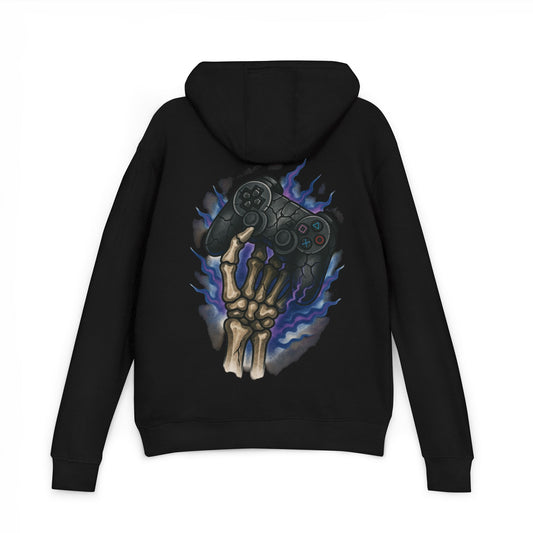 Gaming Skeleton Hoodie — Skeleton Hand Holding Retro Controller Graphic Hoodie