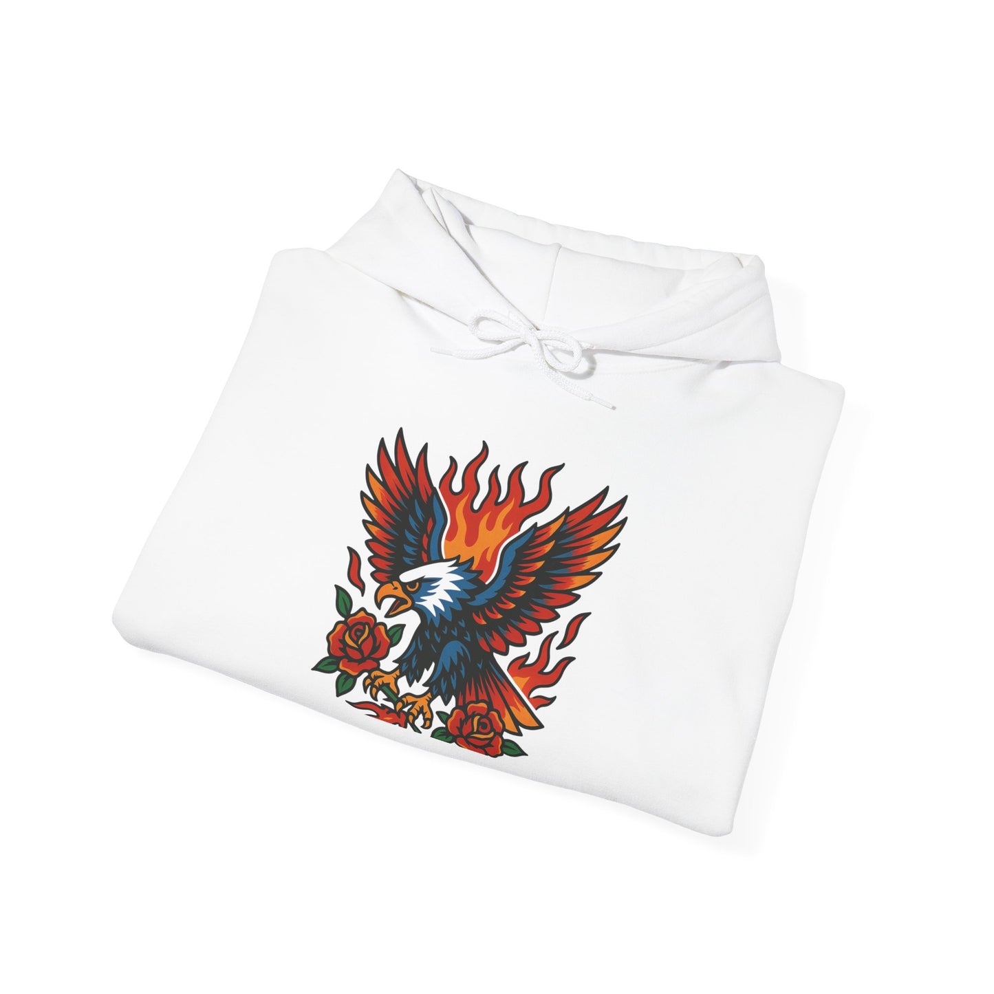 Hoodie - 'Glory Nature, Sky of Flame' Eagle Flame Graphic Hooded Sweatshirt