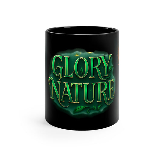 Glory Nature Coffee Mug — Green Woodland Deer 11oz Black Ceramic