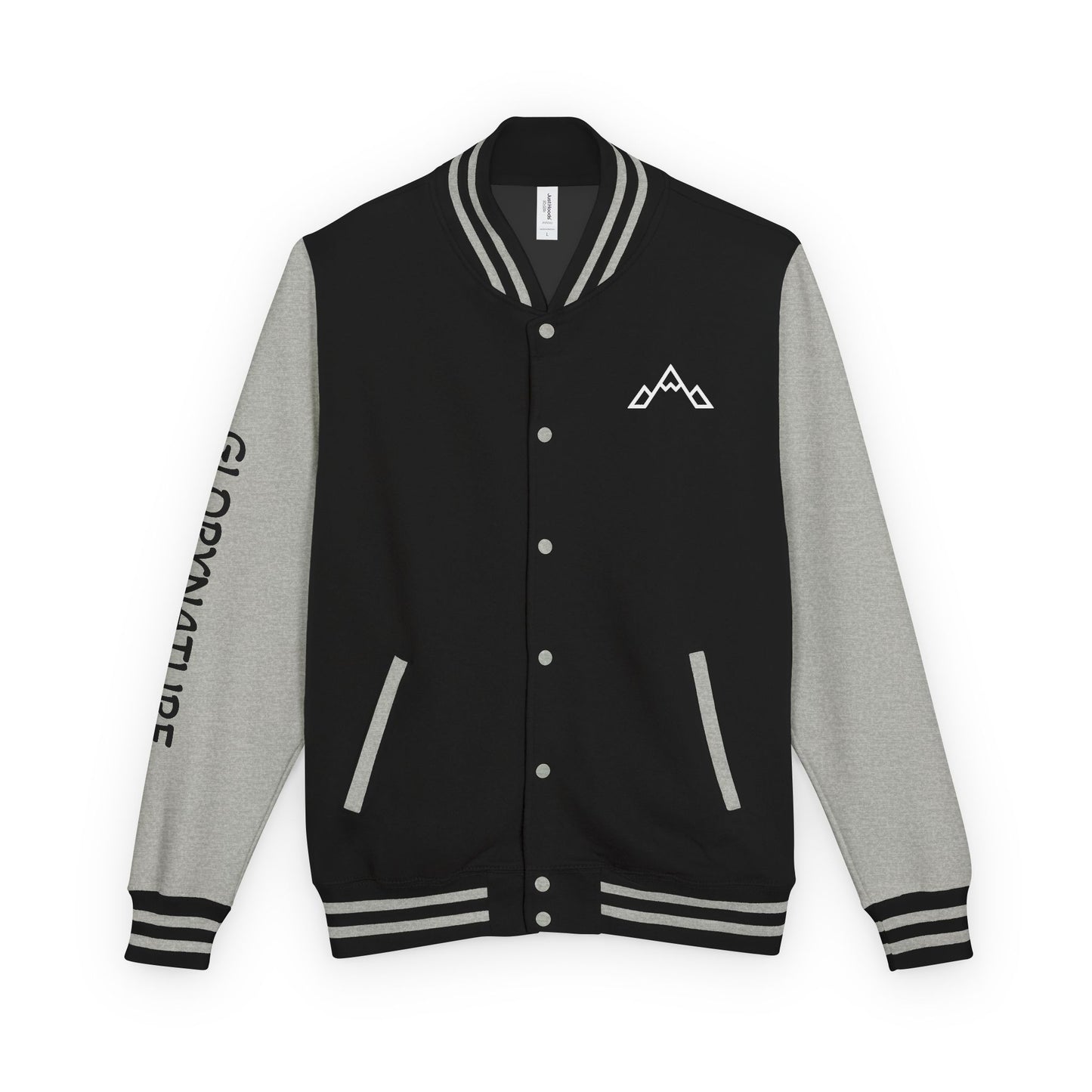 Letterman Jacket – Black & White Mountain Logo Varsity Jacket with 'GLORYNATURE' Sleeve