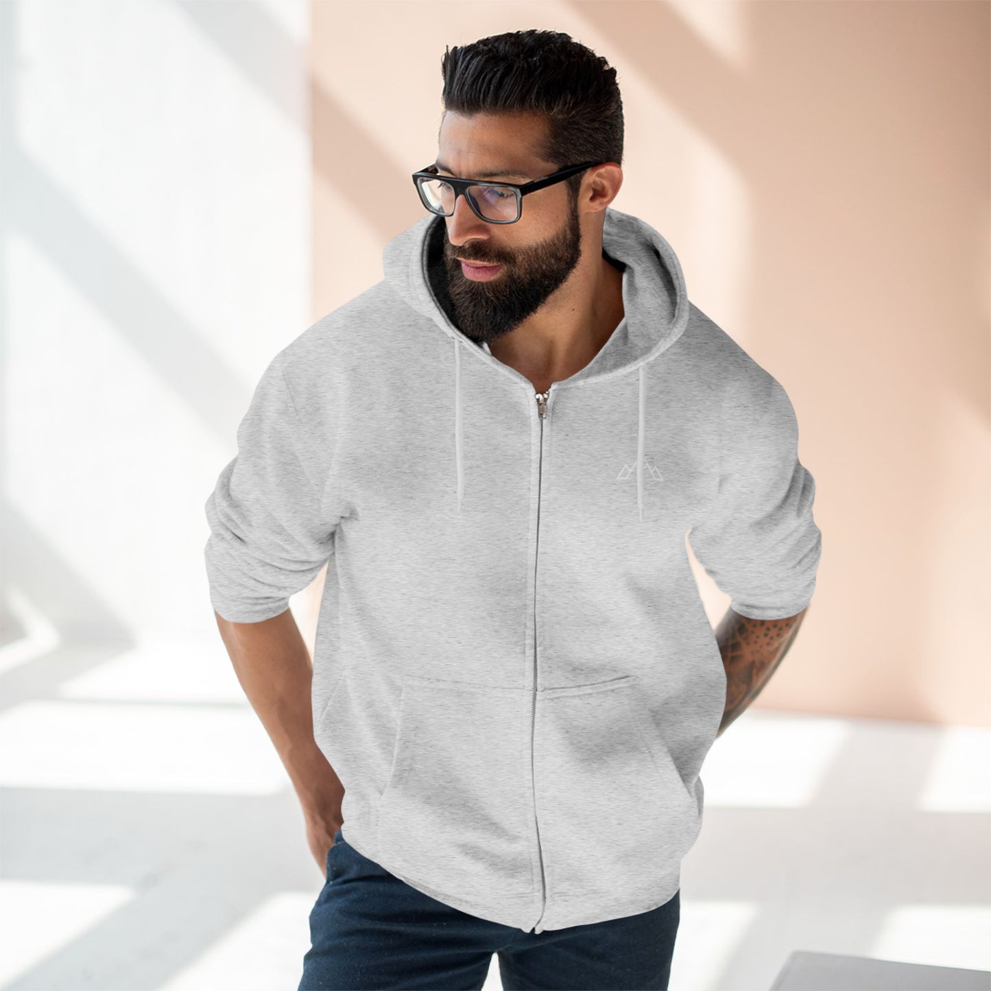 Zip Hoodie — Minimal Mountain Logo Lightweight Zip-Up Hoodie