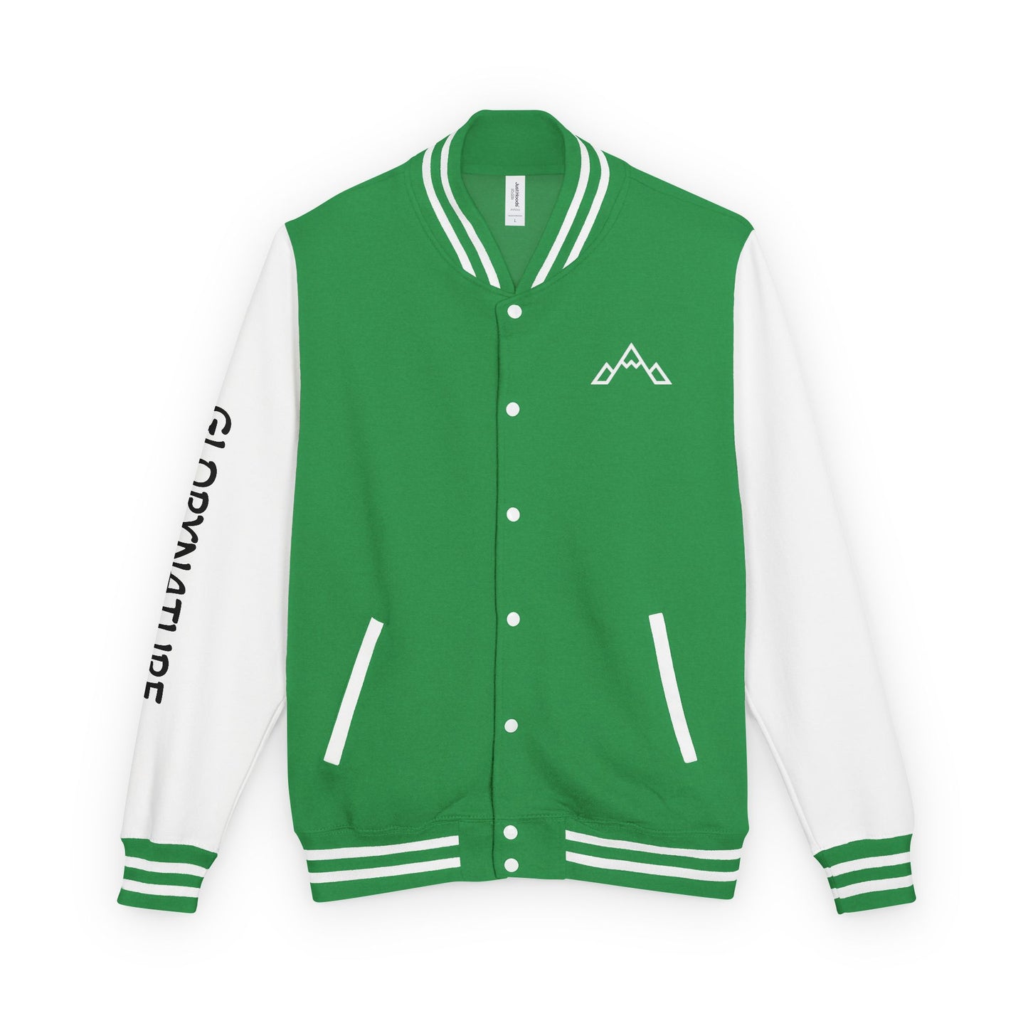 Letterman Jacket – Black & White Mountain Logo Varsity Jacket with 'GLORYNATURE' Sleeve