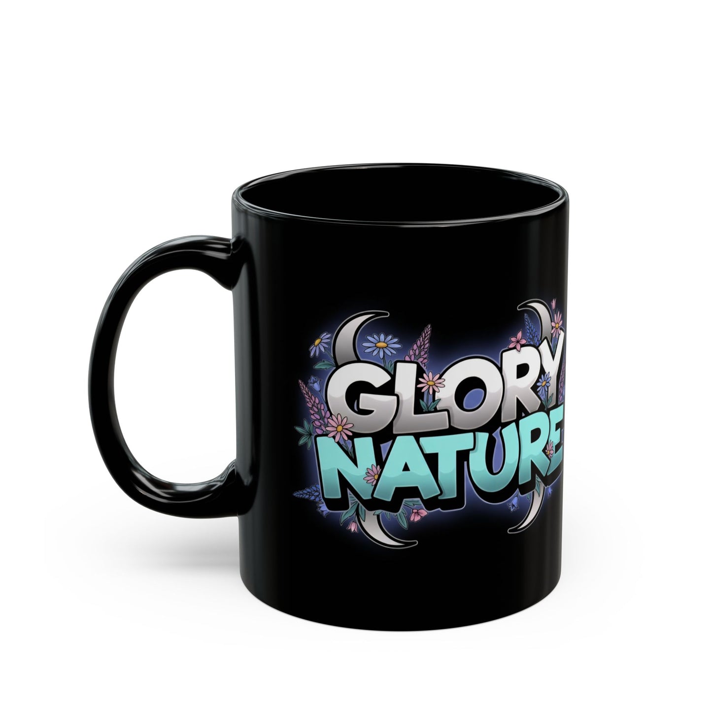Blue Wolf Floral Mug — 'Glory & Nature' Black Coffee Cup (11oz/15oz)