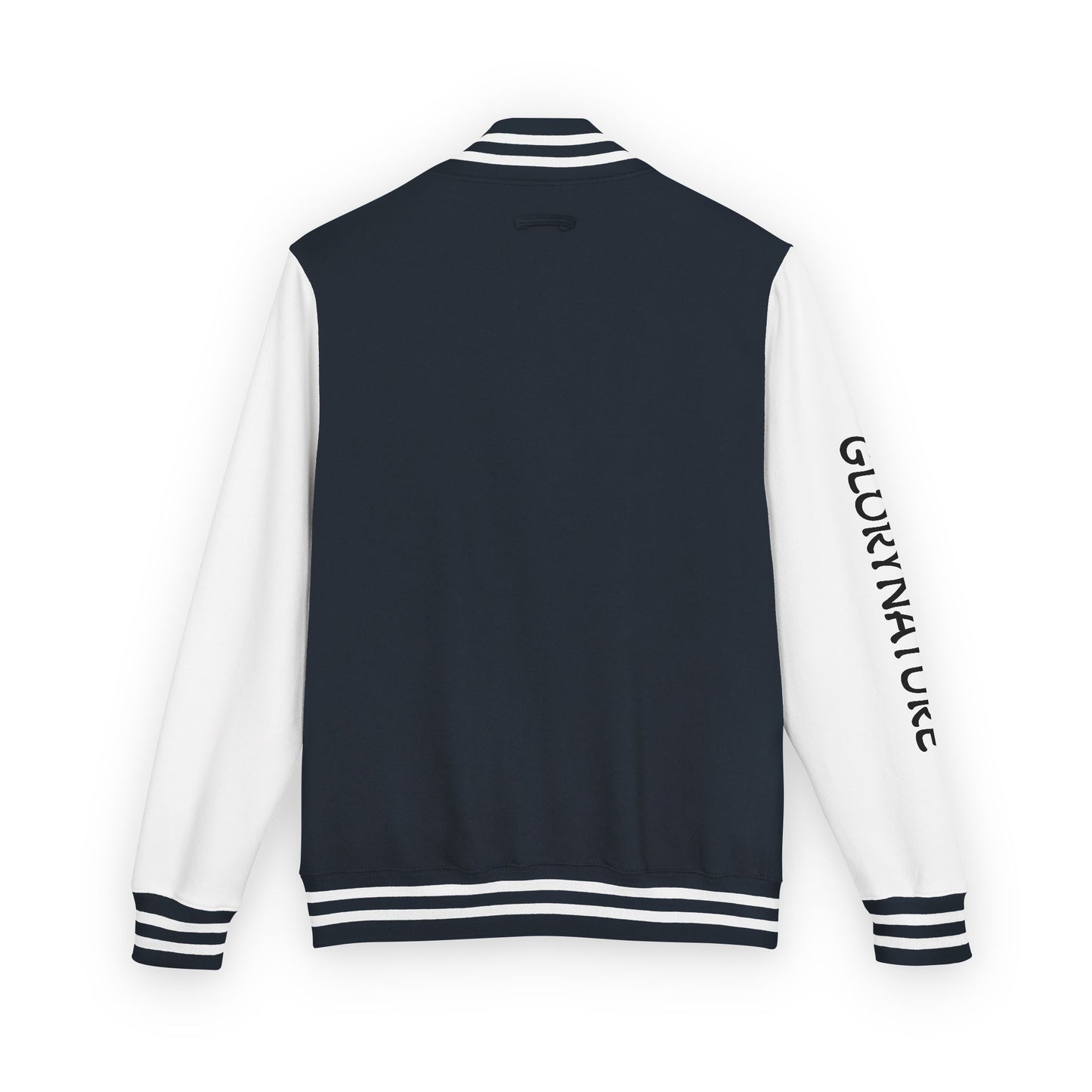 Letterman Jacket – Black & White Mountain Logo Varsity Jacket with 'GLORYNATURE' Sleeve