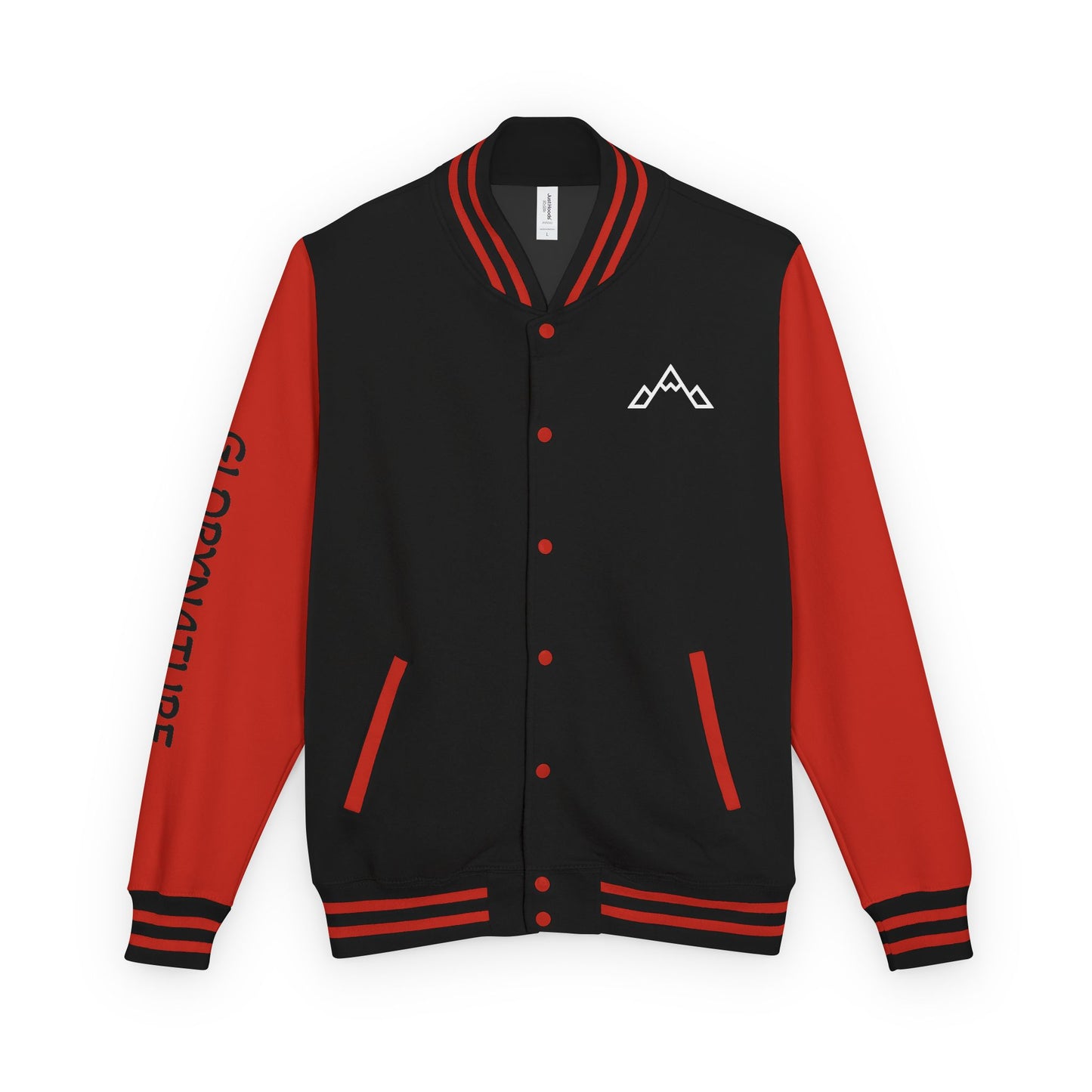 Letterman Jacket – Black & White Mountain Logo Varsity Jacket with 'GLORYNATURE' Sleeve