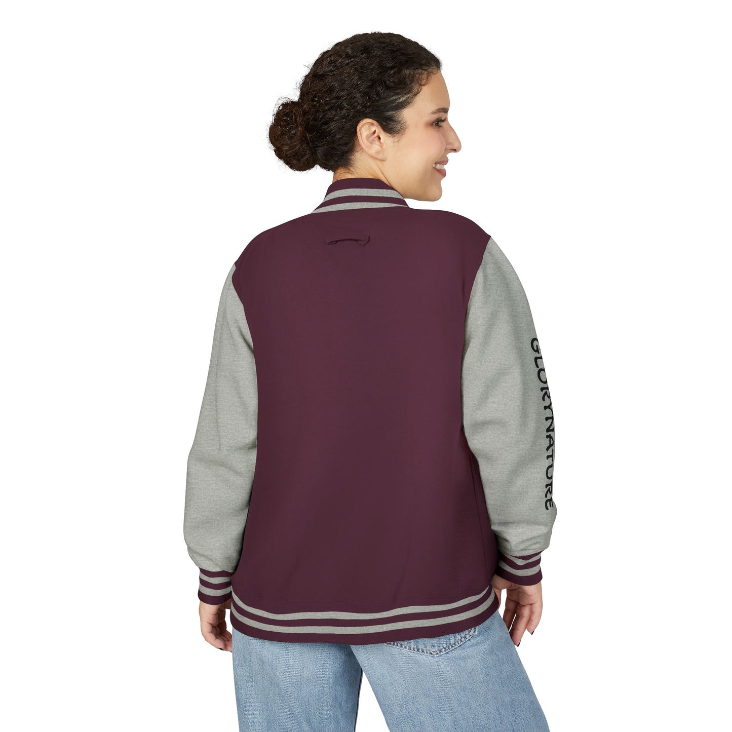 Letterman Jacket – Black & White Mountain Logo Varsity Jacket with 'GLORYNATURE' Sleeve