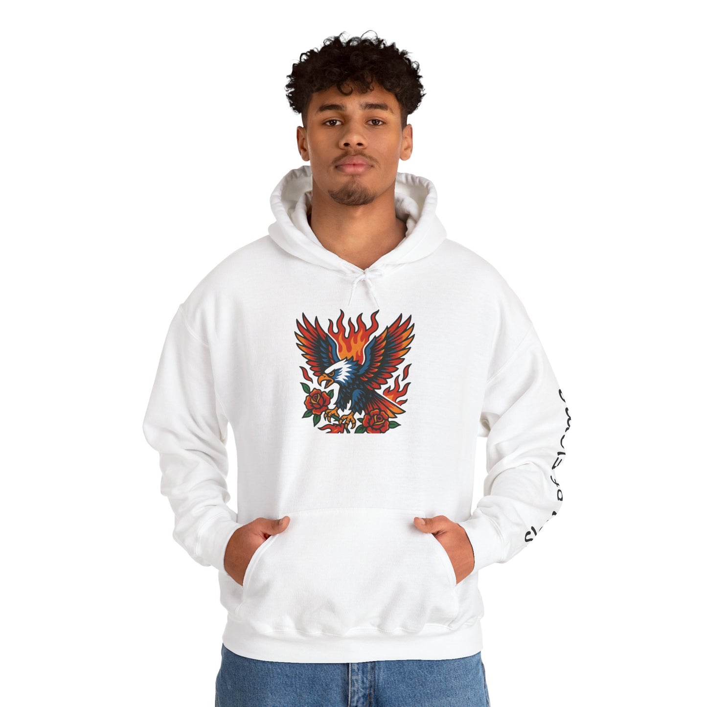 Hoodie - 'Glory Nature, Sky of Flame' Eagle Flame Graphic Hooded Sweatshirt
