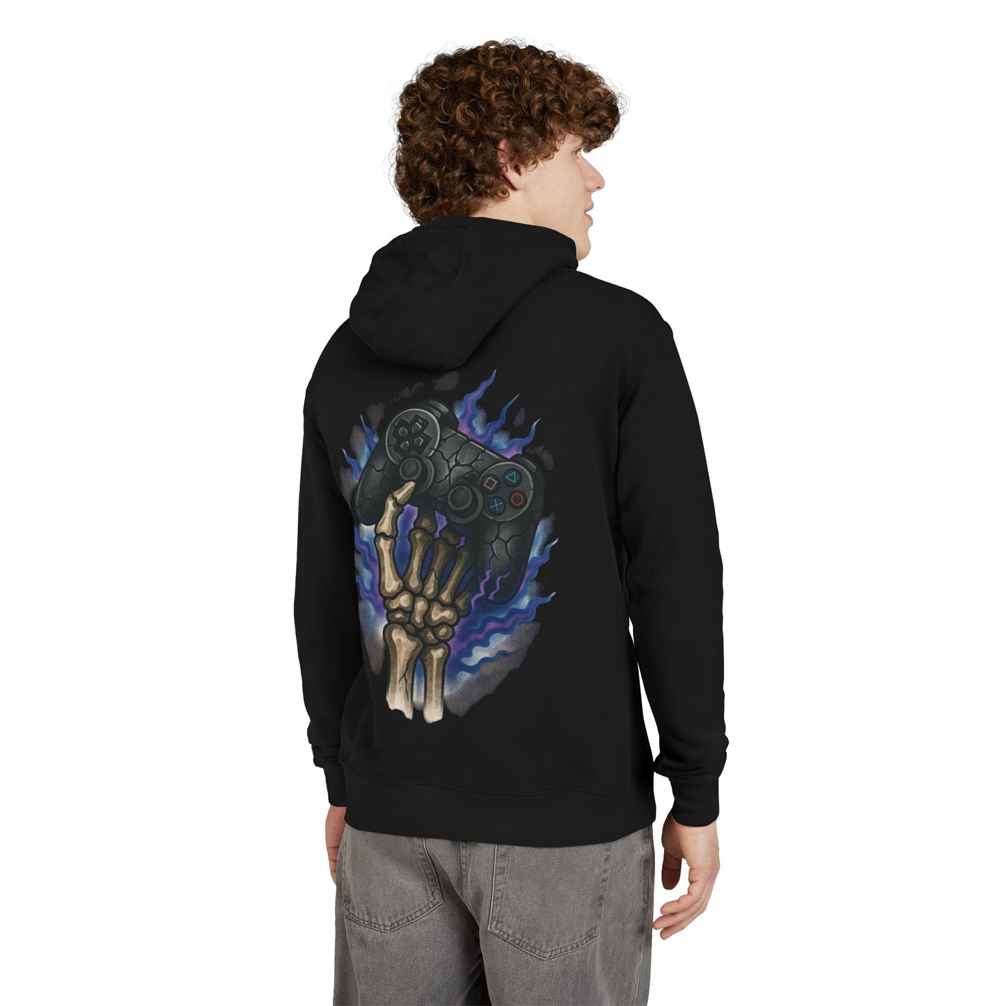 Gaming Skeleton Hoodie — Skeleton Hand Holding Retro Controller Graphic Hoodie