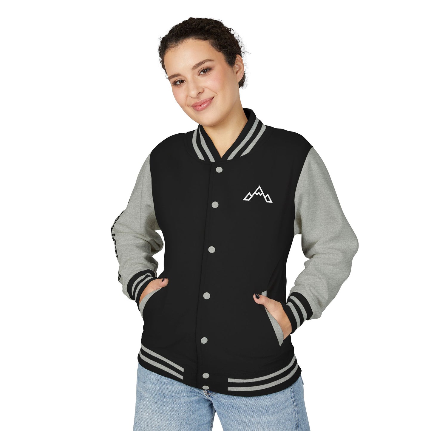 Letterman Jacket – Black & White Mountain Logo Varsity Jacket with 'GLORYNATURE' Sleeve