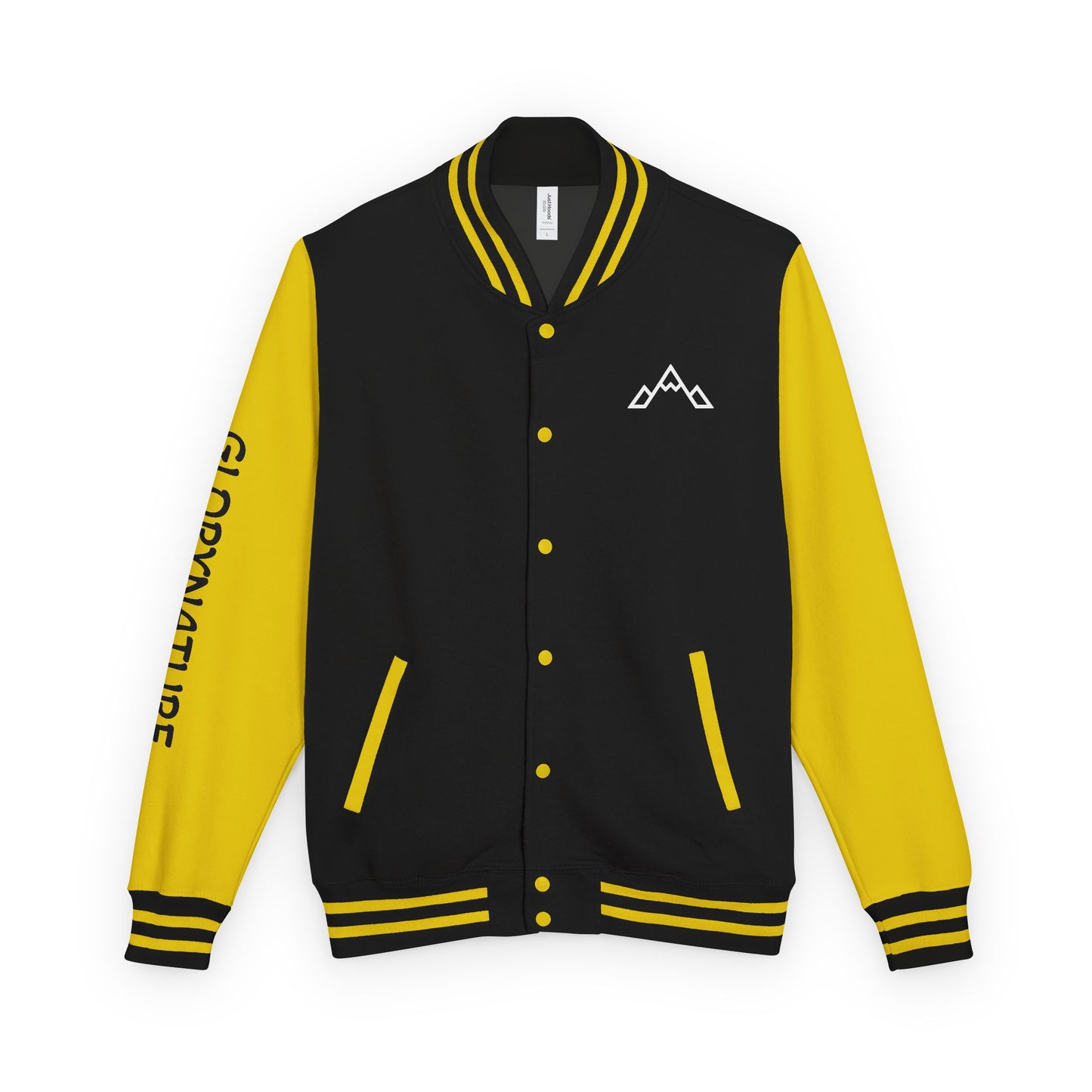 Letterman Jacket – Black & White Mountain Logo Varsity Jacket with 'GLORYNATURE' Sleeve
