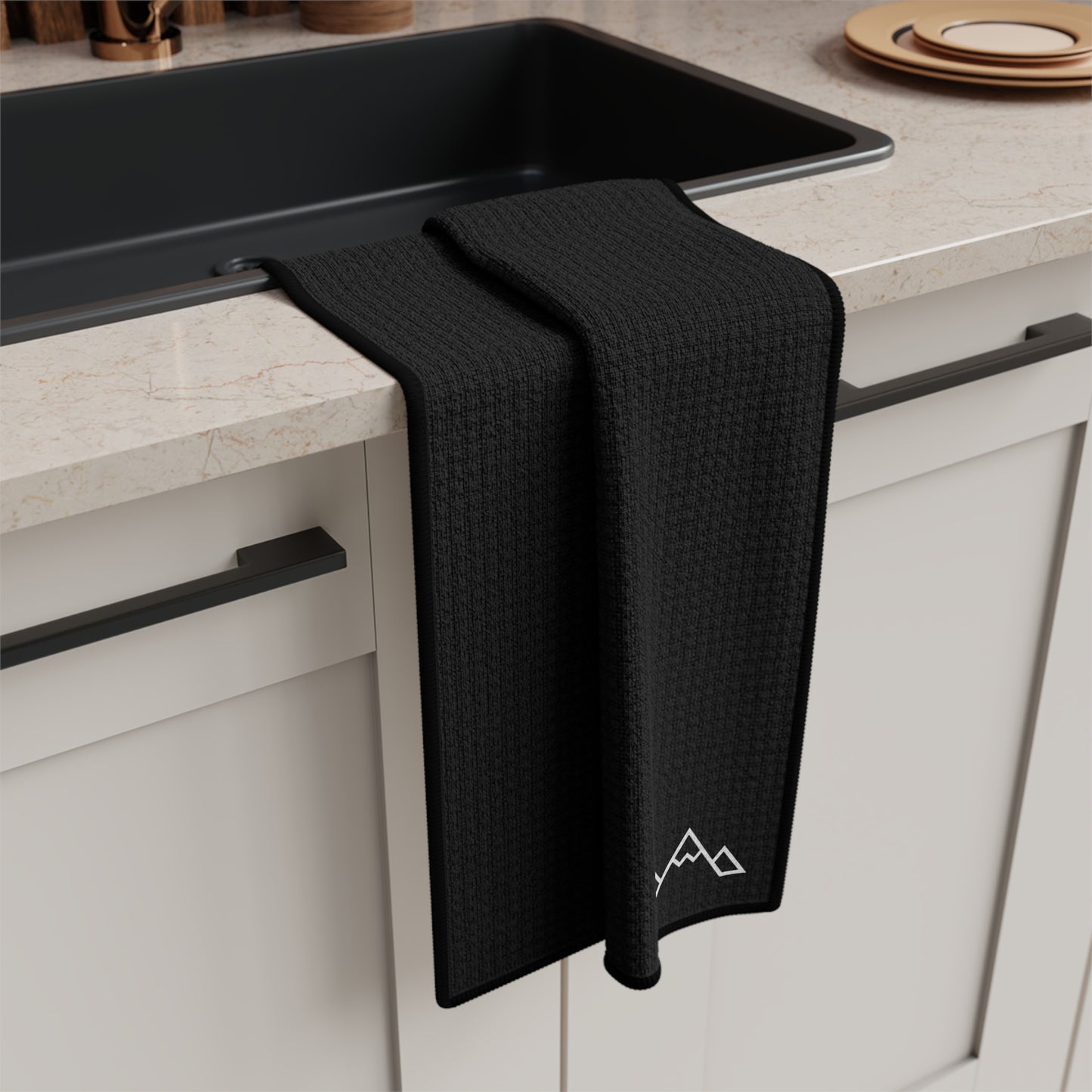 Microfiber Tea Towel - Minimal Black Mountain Corner Logo
