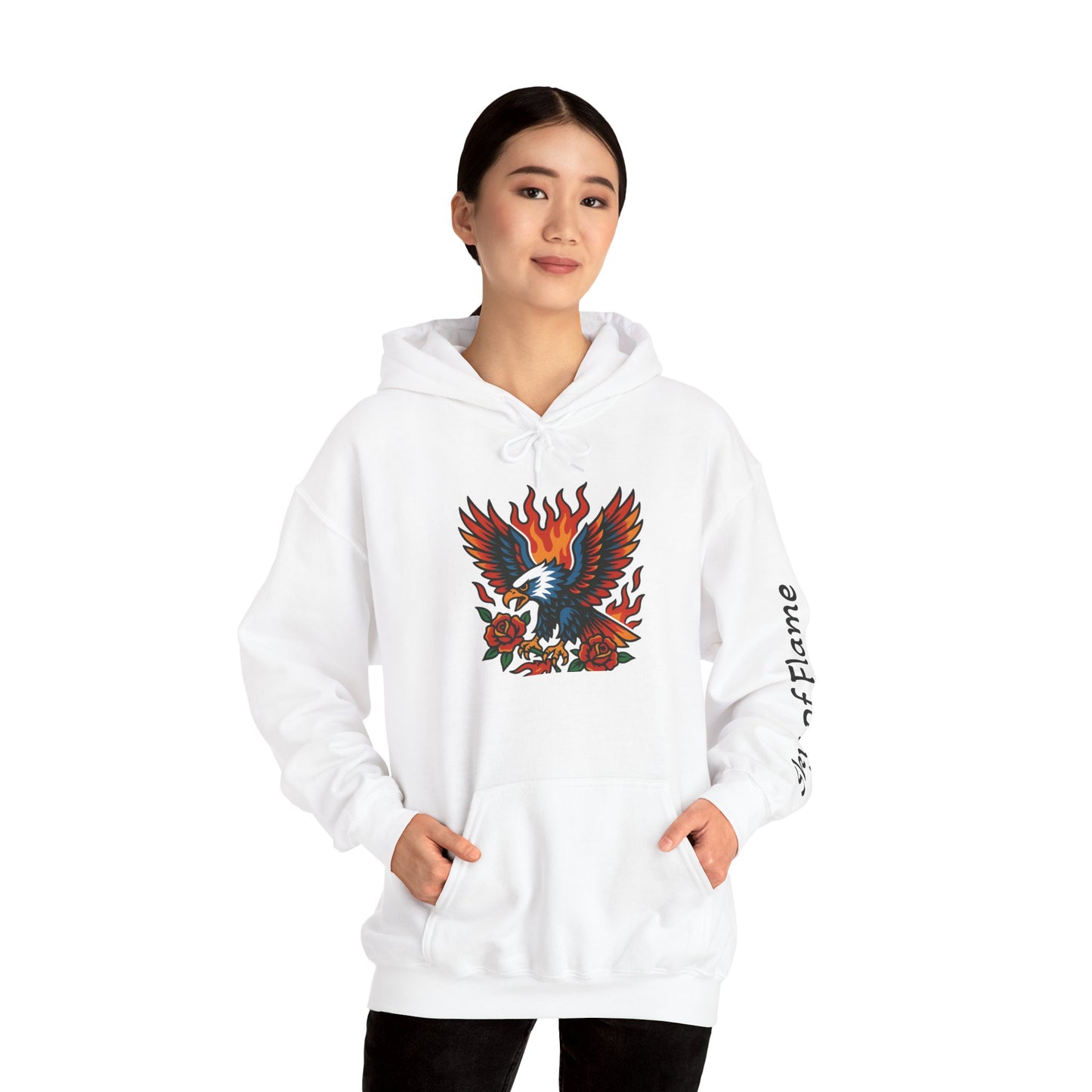 Hoodie - 'Glory Nature, Sky of Flame' Eagle Flame Graphic Hooded Sweatshirt