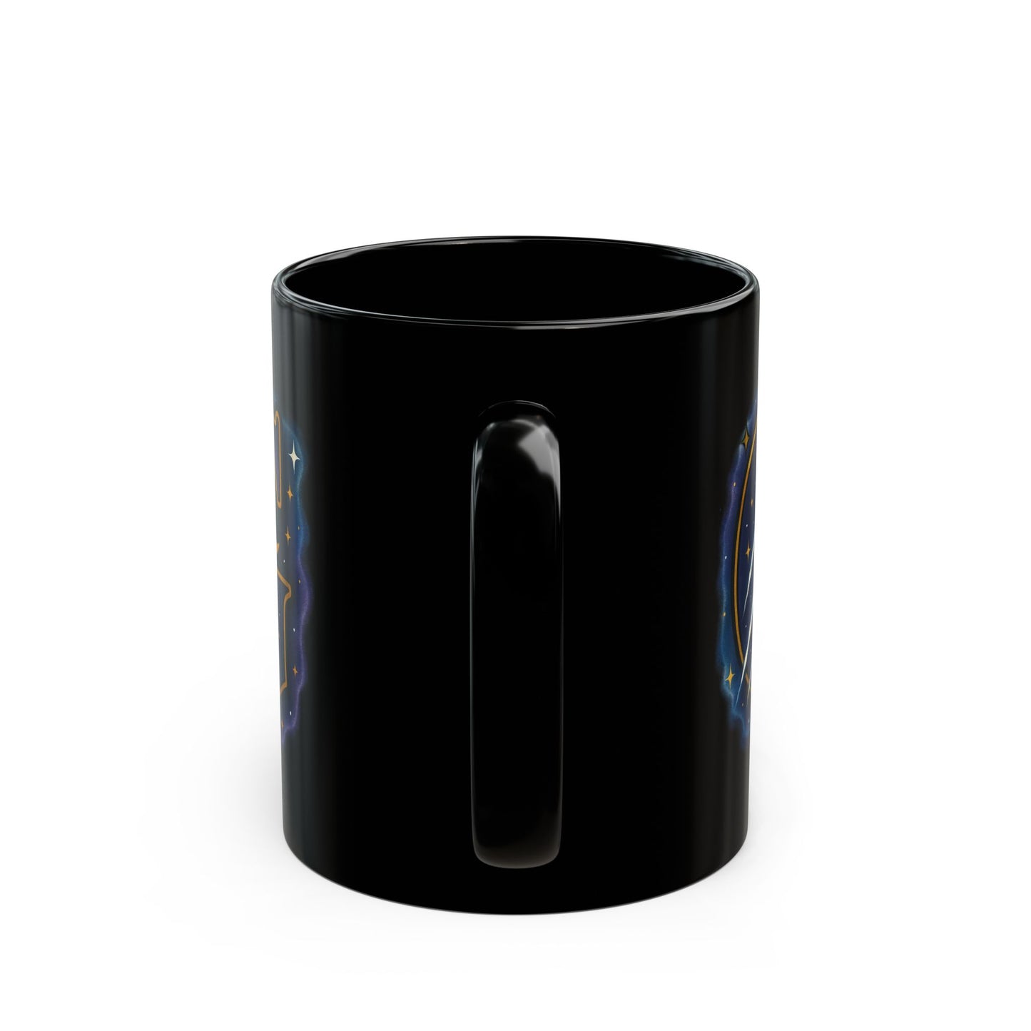 Celestial 'G' Monogram Black Mug — Starry Moon Initial Coffee Cup