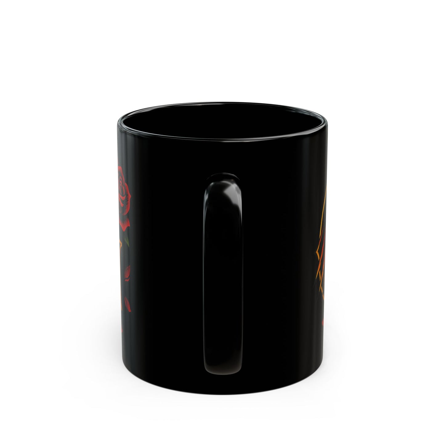 G Rose Monogram Black Mug — Elegant Floral Initial Coffee Cup (11oz & 15oz)
