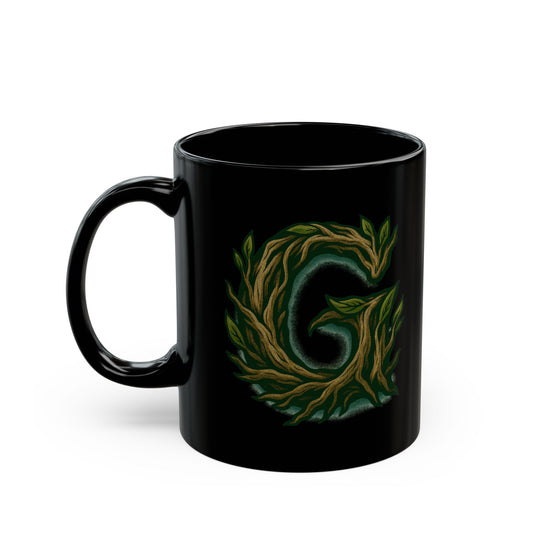 Green Vine Monogram Mug — Letter G Botanical Coffee Cup (11oz, 15oz)