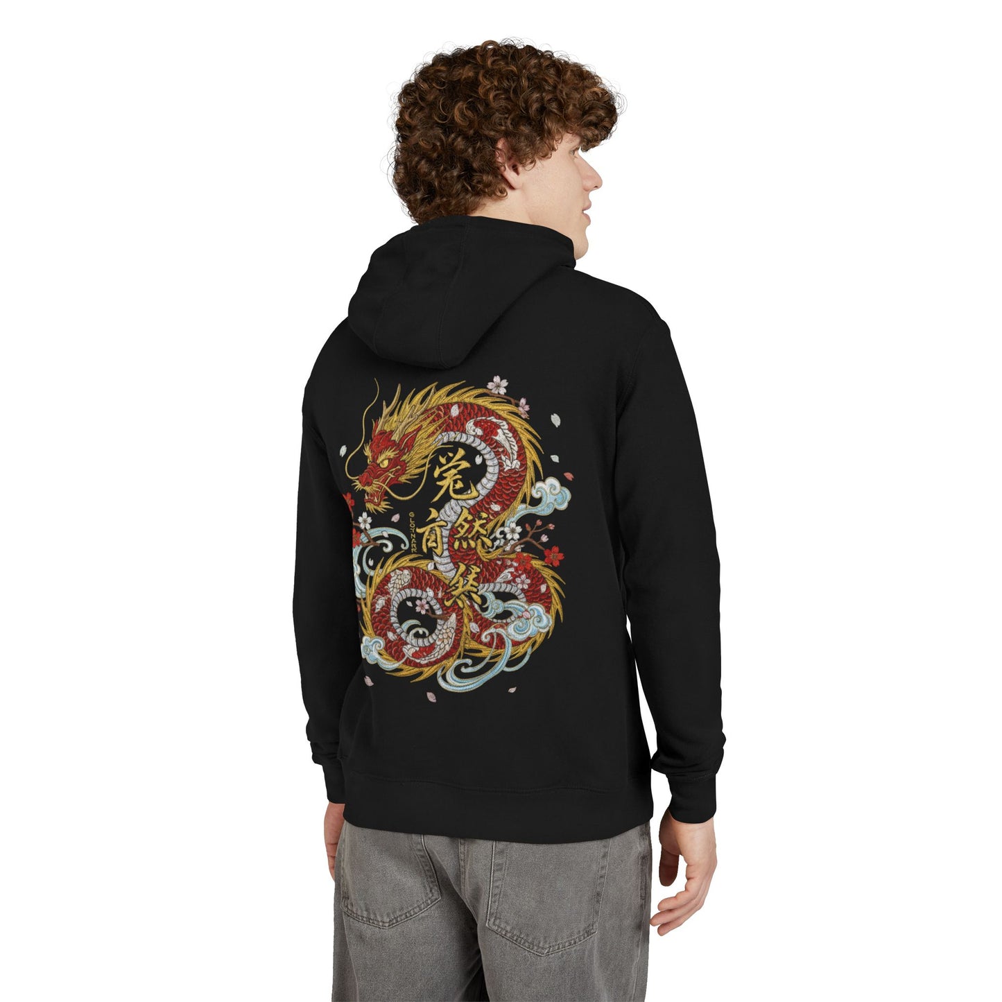 Dragon Yin Yang Hoodie — Japanese Style Floral Dragon Graphic Sweatshirt