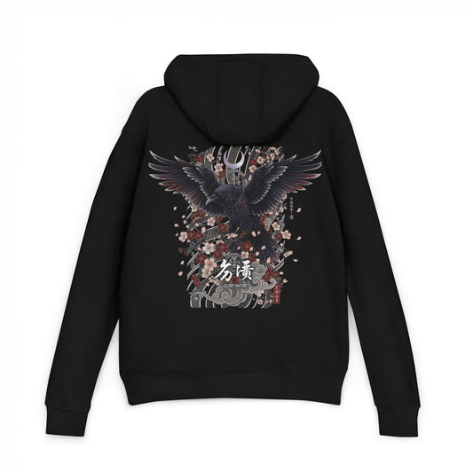 Raven & Cherry Blossom Hoodie — Japanese Crow Graphic Pullover