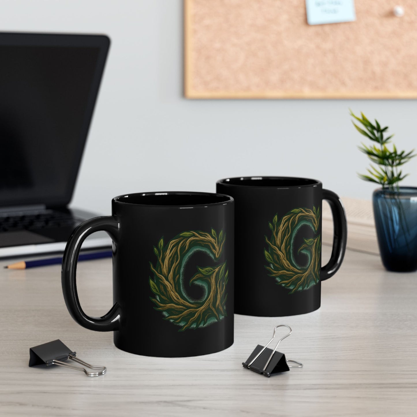 Green Vine Monogram Mug — Letter G Botanical Coffee Cup (11oz, 15oz)