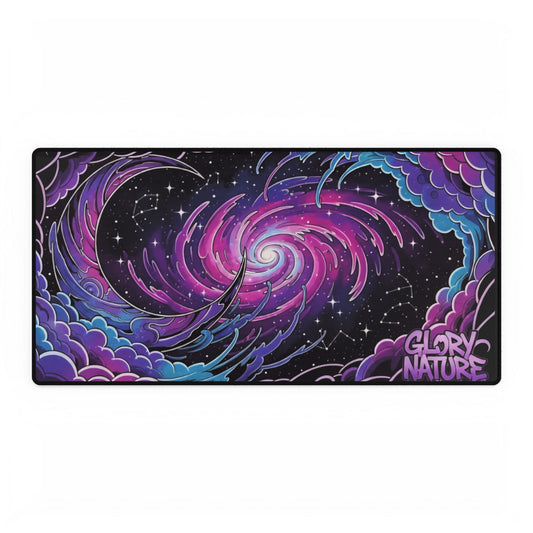 Galaxy Swirl Desk Mat — Purple Cosmic Mousepad with 'Glory Nature' Artwork