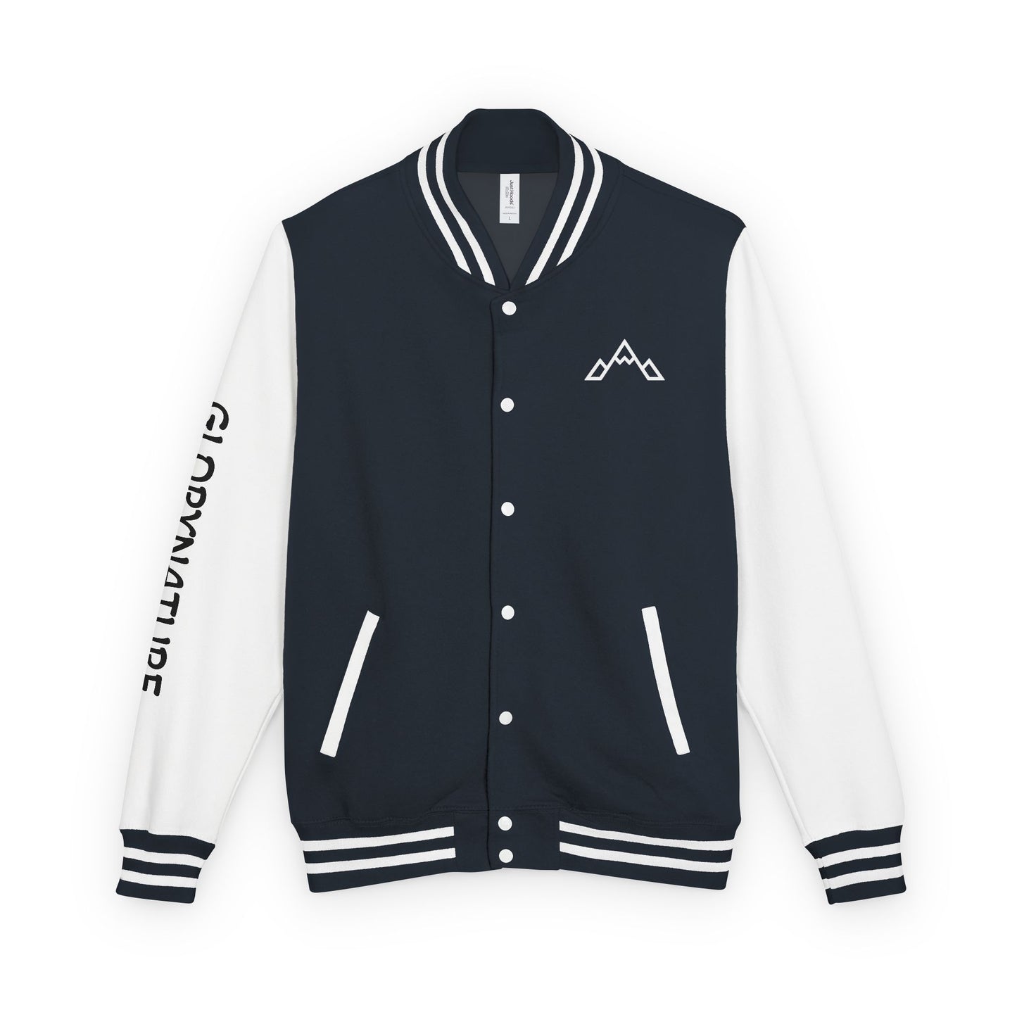 Letterman Jacket – Black & White Mountain Logo Varsity Jacket with 'GLORYNATURE' Sleeve