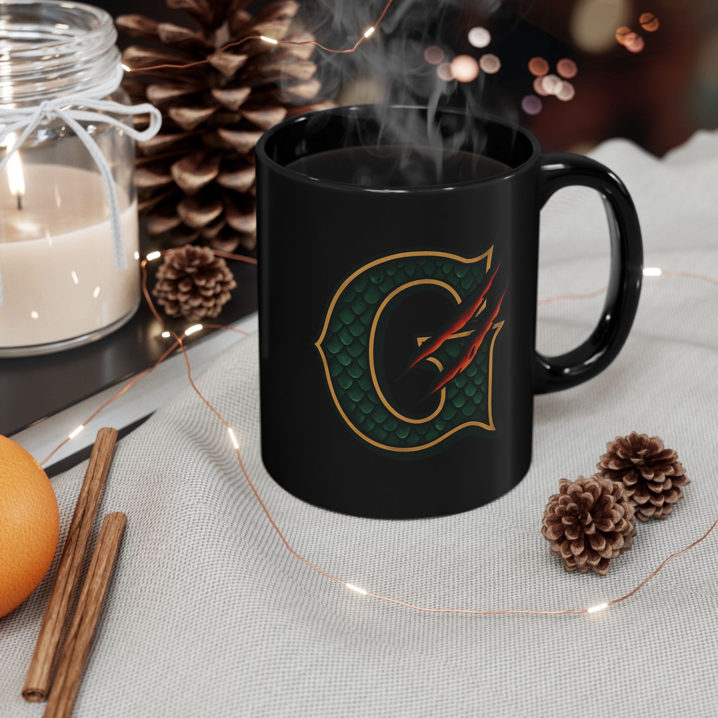 Dragon Claw Monogram G Mug — Black Ceramic Coffee Cup (11oz & 15oz)