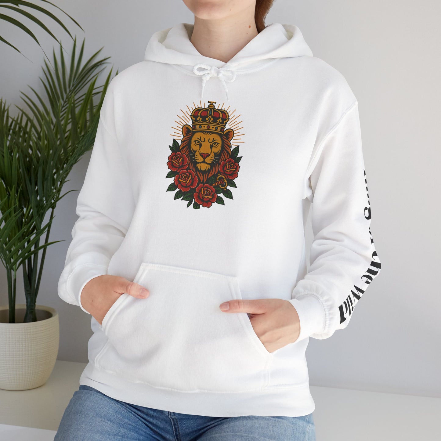 Lion & Roses Hoodie — "Glory Nature" Retro Graphic Sweatshirt
