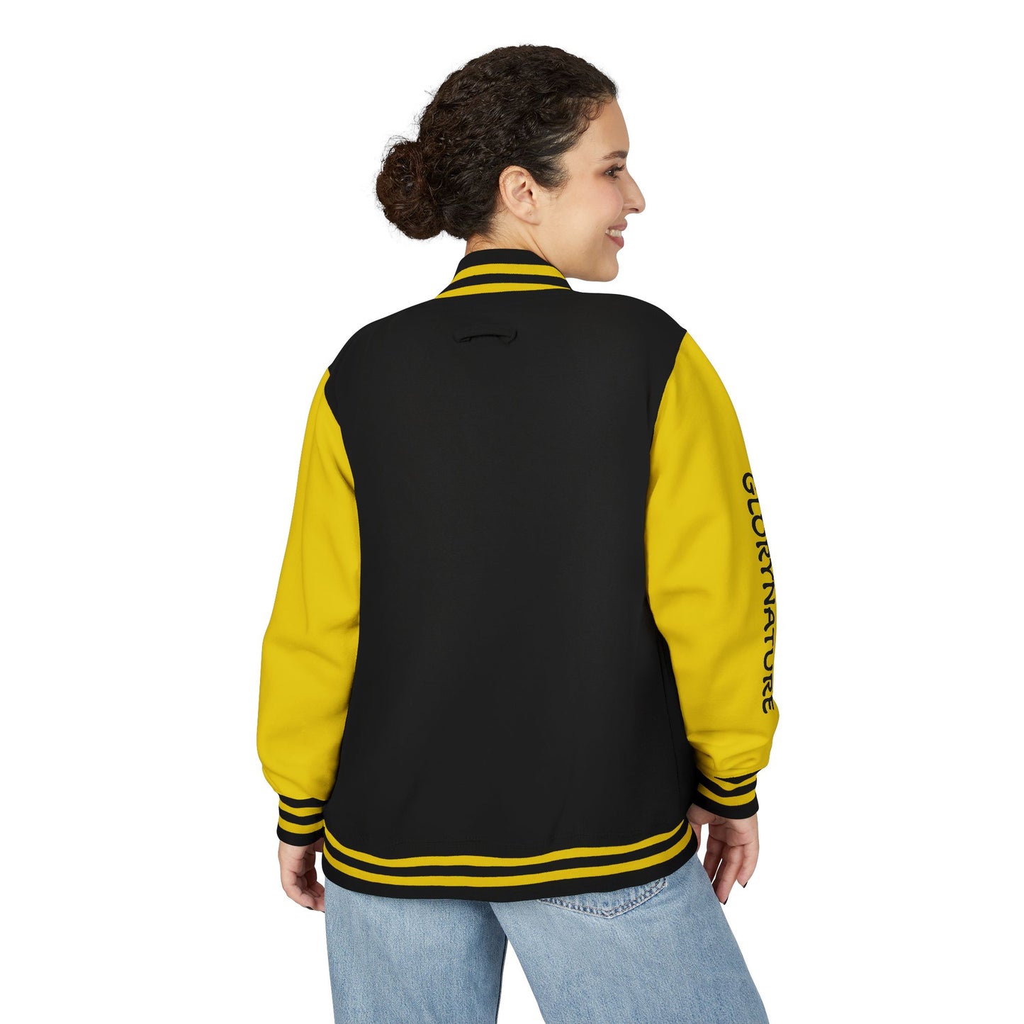 Letterman Jacket – Black & White Mountain Logo Varsity Jacket with 'GLORYNATURE' Sleeve