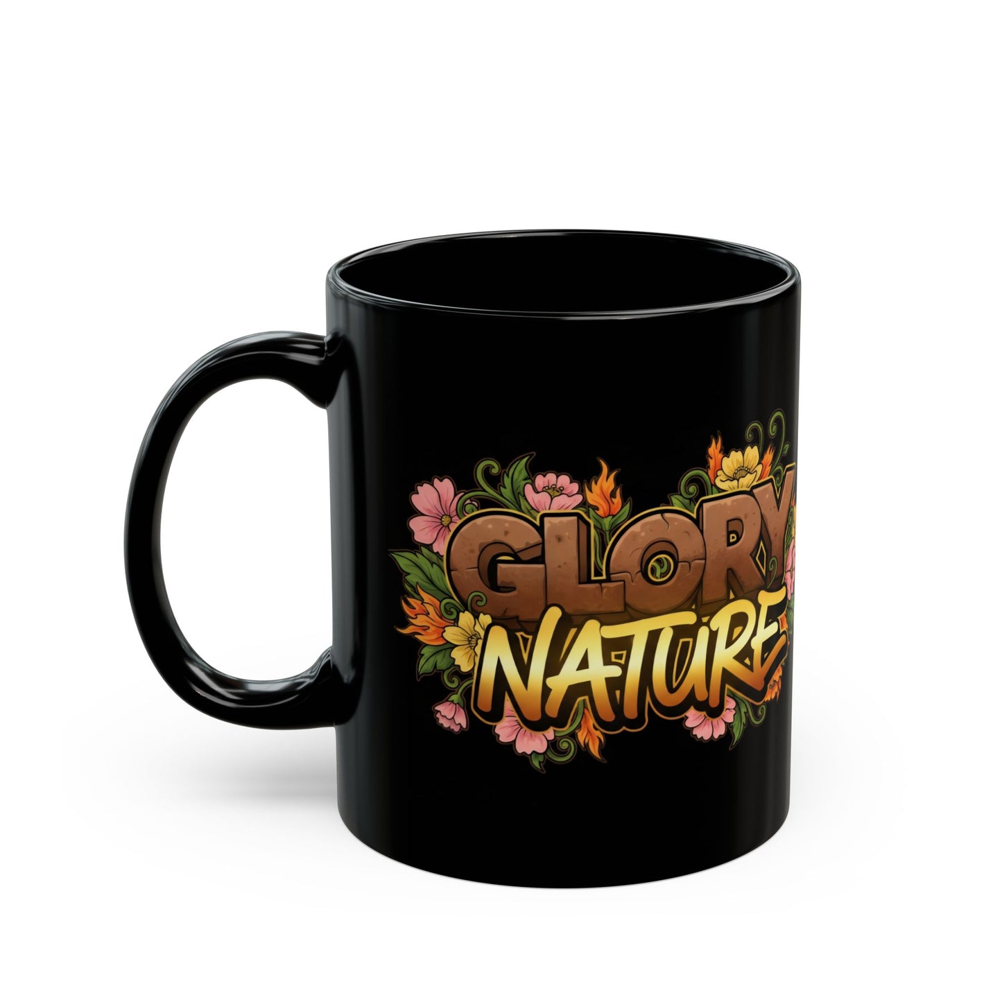 Bear Nature Coffee Mug — Floral Bear Head Black Ceramic Mug (11oz & 15oz)