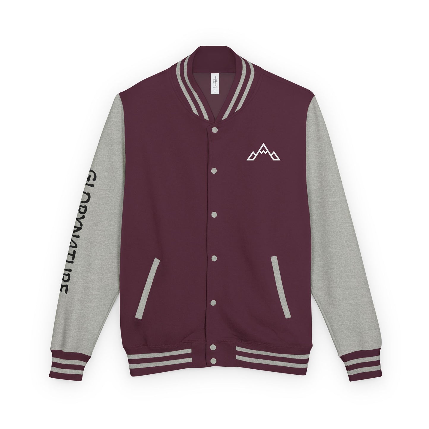 Letterman Jacket – Black & White Mountain Logo Varsity Jacket with 'GLORYNATURE' Sleeve