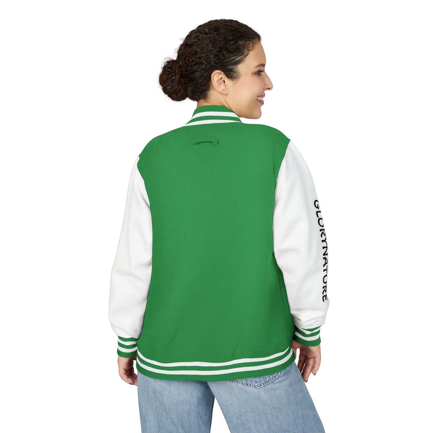 Letterman Jacket – Black & White Mountain Logo Varsity Jacket with 'GLORYNATURE' Sleeve